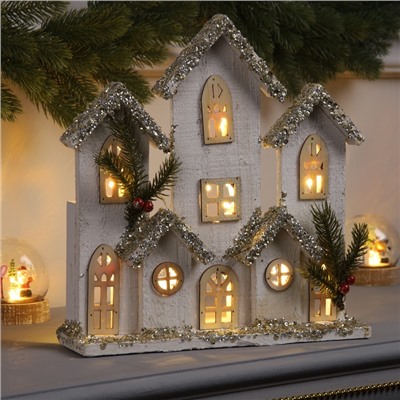 Фигура деревянная «Хижина», 28×29×7 см, 10 LED, батарейки AAx2 (не в комплекте), свечение теплое белое