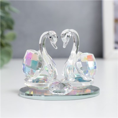 Фигурка стекло «Лебеди с бриллиантом», прозрачная голография, 6.5×6×5 см