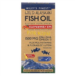 Wiley's Finest, рыбий жир из аляскинской промысловой рыбы, для детей, базовая ДГК, со вкусом натурального манго и персика, 1500 мг, 125 мл (4,23 жидкой унции)