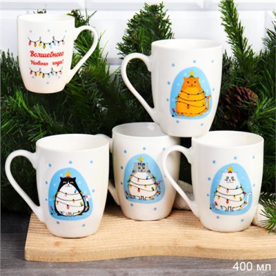Кружка Новогодние пожелания 400 мл / CAT-517-mix /уп 72/новогодняя