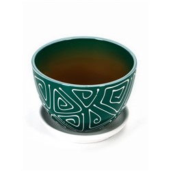 Горшок для цветов «Абстракция», 1.65 л, d=17 см, h=13 см, керамика, с поддоном, зелёный