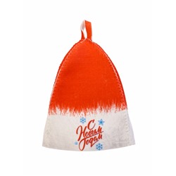 Набор для бани с принтом «С новым годом!», 5 предметов: шапка, рукавица, тапочки, коврик, портфель, красный, «Банная забава»