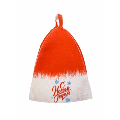 Набор для бани с принтом «С новым годом!», 5 предметов: шапка, рукавица, тапочки, коврик, портфель, красный, «Банная забава»