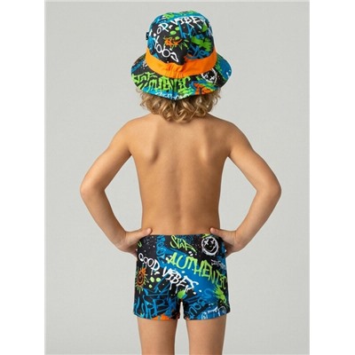 Комплект для мальчиков: плавки-шорты трикотажные, панама текстильная