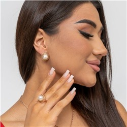 Комплект ювелирная бижутерия, серьги, кольцо и кулон, покрытие: позолота, вставка: жемчуг, 8200, р-р 18, арт.216.358-18