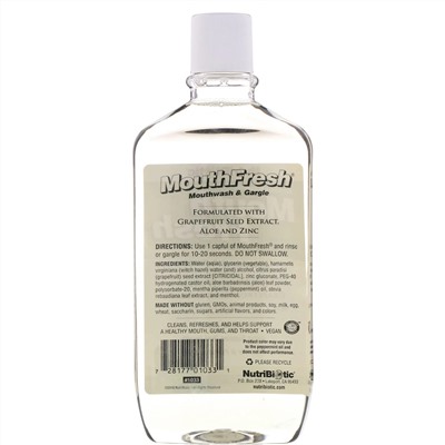NutriBiotic, Mouth Fresh, ополаскиватель рта и средство для полоскания горла, освежающая перечная мята, 16 жидк. унц. (473 мл)