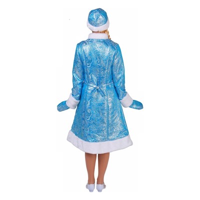 Костюм карнавальный «Снегурочка», шуба из парчи, шапка, варежки, голубой, р. 46
