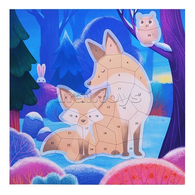 Аппликация наклейками по номерам. Мишки. Лисички. Олени