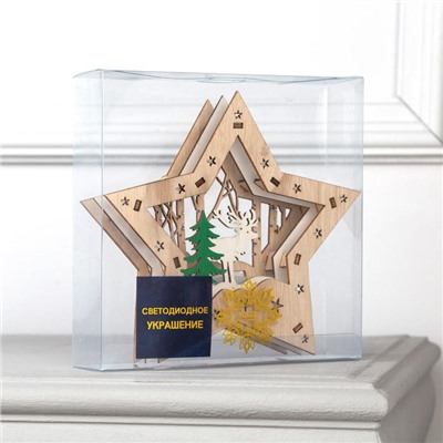 Светодиодная фигура «Звезда с оленем в лесу» 18×18×5 см, дерево, батарейки АААх2 (не в комплекте), свечение тёплое белое