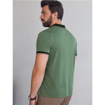 Футболка поло с воротником на пуговицах из полотна пике с меланжевым плетением с эластаном