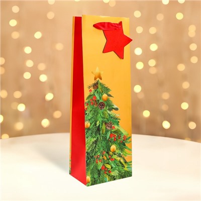 Пакет подарочный новогодний под бутылку, упаковка «Дивная ёлка», 12×36×8.5 см