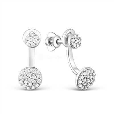 Серьги-пусеты из серебра с фианитами родированные 925 пробы С-7294р200