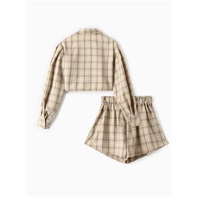 Костюм женский (блузка, шорты) MINAKU: Casual Collection, бежевая клетка, размер 42