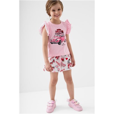 Комплект для девочек: джемпер трикотажный (футболка), шорты текстильные PLAYTODAY, 1243357