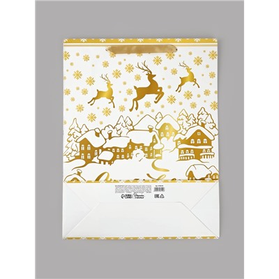 Пакет подарочный новогодний ламинированный вертикальный «Олени», 33×42×10 см