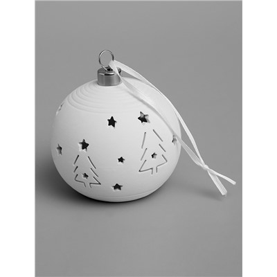 Ёлочный шар «Ёлки», 9×9×9.8 см, 1 LED, керамика, от батареек LR44×2, свечение тёплое белое