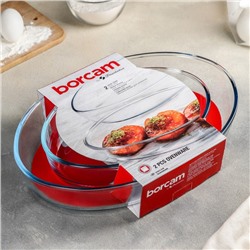 Формы для запекания Paşabahçe Borcam, 2 предмета: 3 л, 1.5 л, жаропрочное стекло, прозрачные