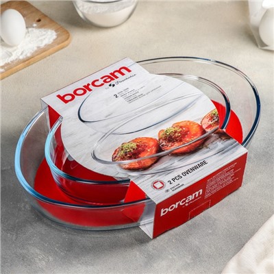 Формы для запекания Paşabahçe Borcam, 2 предмета: 3 л, 1.5 л, жаропрочное стекло, прозрачные