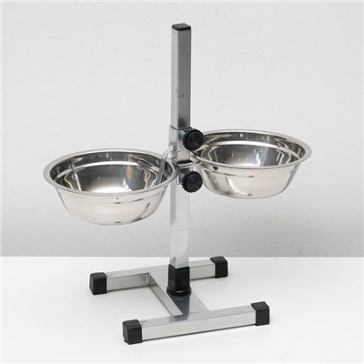 Подставка с мисками, 2×2 л, высота 50 см, разборная с верхним фиксатором, хром