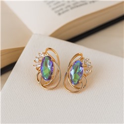 Серьги ювелирная бижутерия коллекция "Дубай" покрытие позолота, вставка: фианиты, цвет: перламутровый и прозрачный, арт.007.198