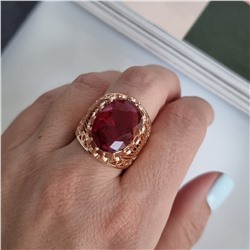 Кольцо уценка коллекция "Дубай", покрытие: позолота, вставка: крупный красный камень, 3, р-р 17,5, арт. 217.059-17,5