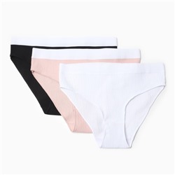 Трусы женские слипы MINAKU рубчик, набор 3 шт., размер 40-42, белые, бежевые, чёрные