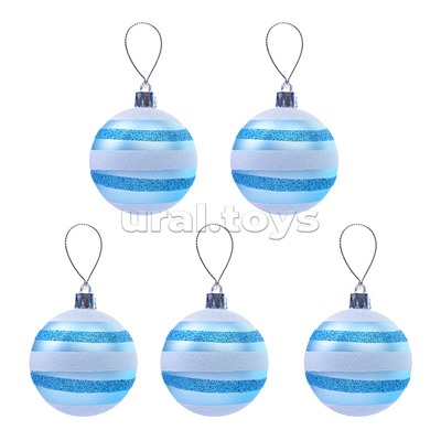 Набор новогодних шаров "Зимние напевы" голубые (6см*5шт)в пакете