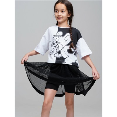 Комплект трикотажный для девочек: фуфайка (футболка), юбка-шорты