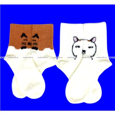 5 ПАР - Байвей термоноски женские ангора НОРКА ШЕРСТЬ "Мордочки" арт. 3561