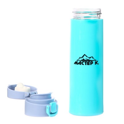 Бутылка для воды «Мастер К», 380 мл, 21.8×6.6 см, стеклянная, голубая