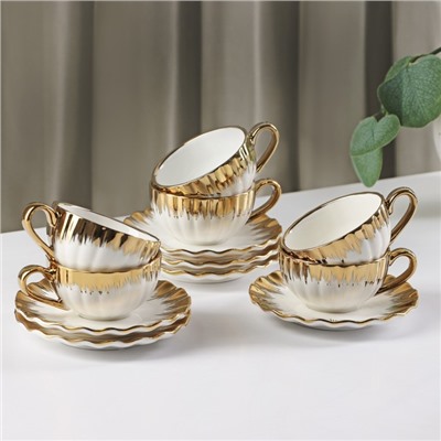 Сервиз чайный «Снежная лавина», 12 предметов: 6 кружек 80 мл, 6 блюдец d=11.2 см, керамика, МИКС