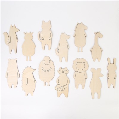 Роспись по дереву «Весёлые зверята», 13 основ, с наклейками