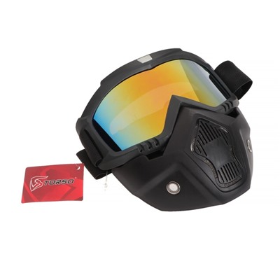 Очки-маска для езды на мототехнике, разборные, стекло золотой хром, черные