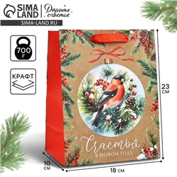 Пакет подарочный новогодний крафтовый «Счастья в Новом году», MS 18×23×10 см