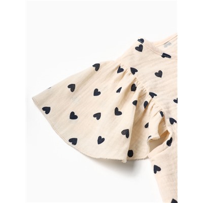 Футболка для девочки из муслина KAFTAN: «Сердечки», бежевая, рост 128 см