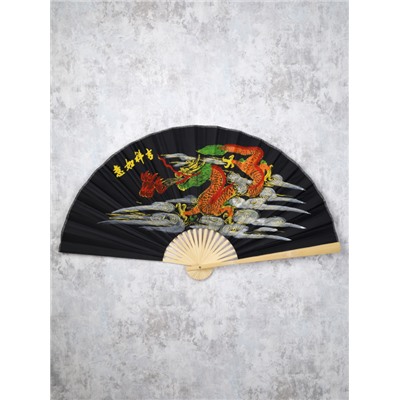 Веер 63 см бамбуковая основа Черный с Драконом / 622-12 /уп 75/