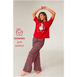 Пижама женская с брюками гномы красный
