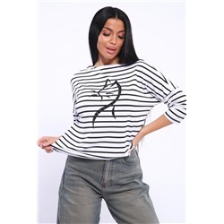 Лонгслив женский 82087 (Белый/черная полоска)