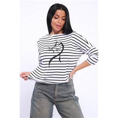 Лонгслив женский 82087 (Белый/черная полоска)