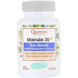 Quantum Health, Macula 30+, здоровье глаз, 60 мягких таблеток