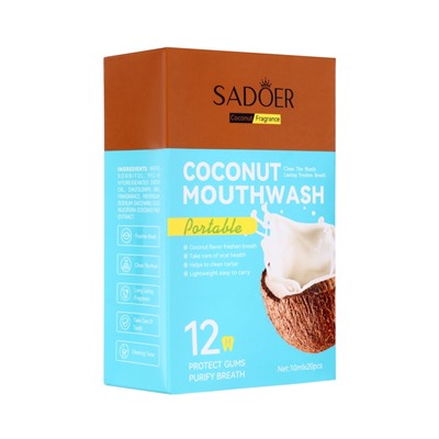 Ополаскиватель для полости рта в стиках со вкусом кокоса, 20 шт. по 10 мл