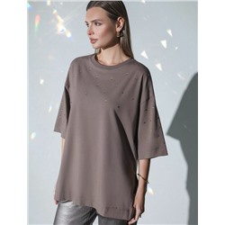 Футболка оверсайз с принтом стразами из премиального хлопка с эластаном