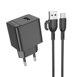 Адаптер Сетевой с кабелем Borofone BAS11A Erudite USB 2,1A/10W (USB/Type-C) (black)