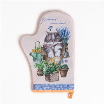 Кухонный набор «Доляна. Уютных мгновений», бежево-сиреневый: варежка-прихватка, деревянная лопатка