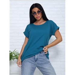 Футболка без рисунка с отворотами на рукавах, хлопок 100%, Арт. 561 (Петроль)