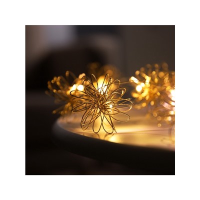 Гирлянда «Нить» роса 5 см, с насадками «Вспышка», IP20, серебристая нить, 10 LED, батарейки ААх2 (не в комплекте), свечение тёплое белое