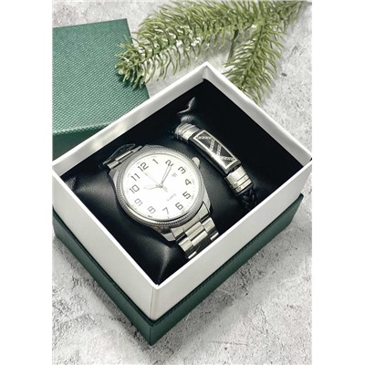 Подарочный набор для мужчины часы и браслет + коробка #22853527