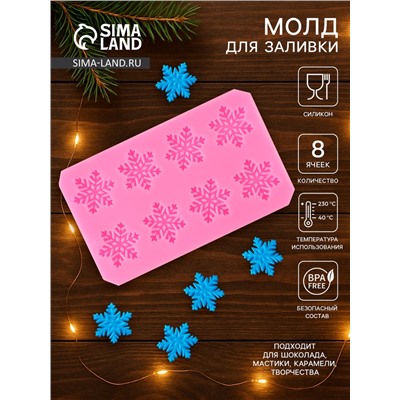 Молд для заливки новогодний «Снегопад», силикон, 11×6.8×0.6 см, розовый