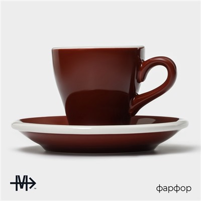 Кофейная пара Magistro Coffee time, чашка 80 мл, блюдце d=12.5 см, фарфор, коричневая