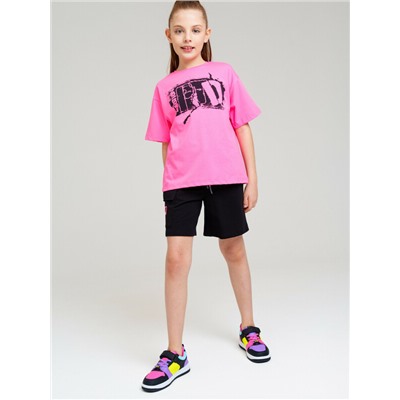 Комплект трикотажный для девочек: фуфайка (футболка), шорты